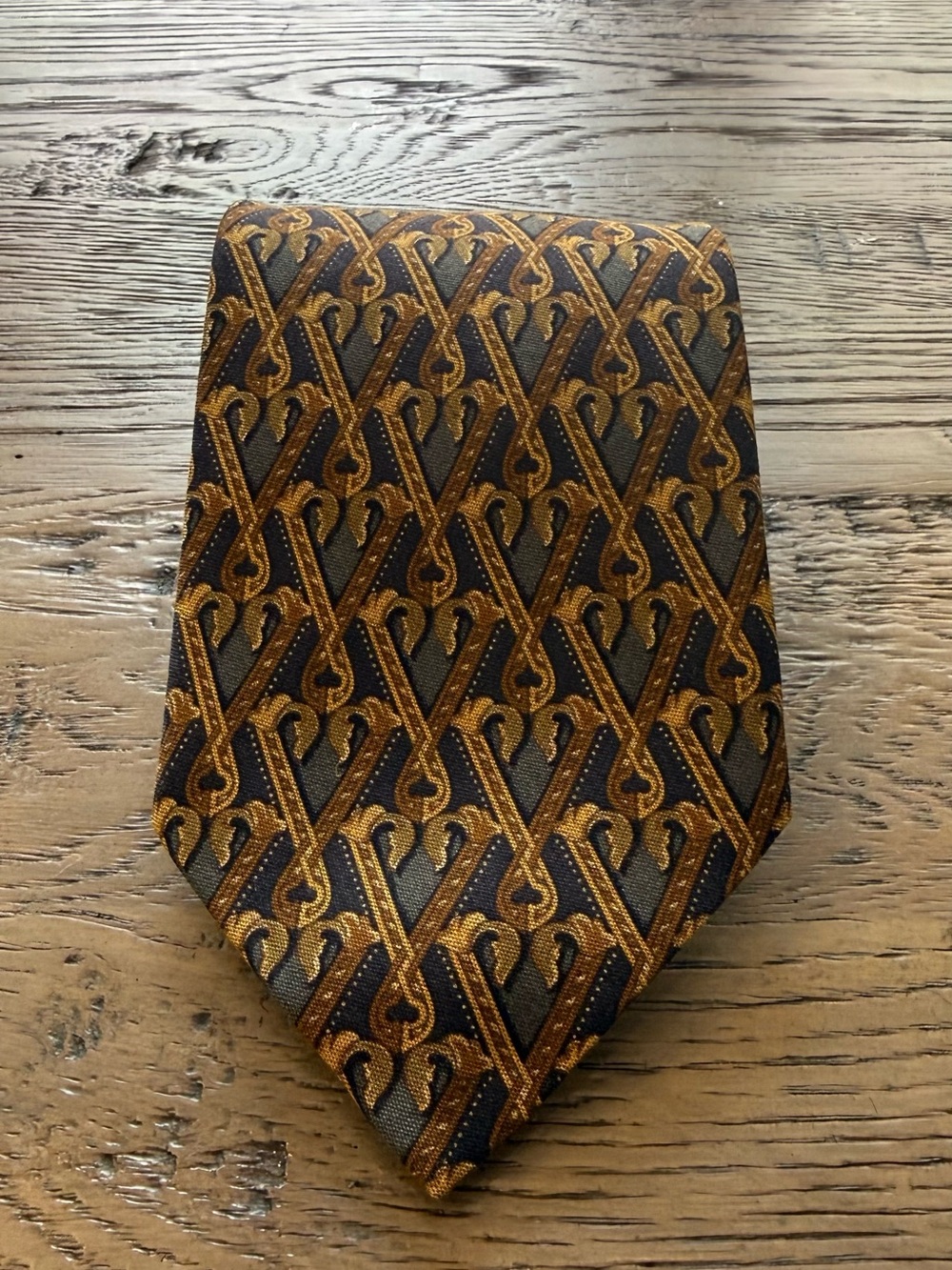 Ermenegildo Zegna Black and Brown Geometric Silk Tie